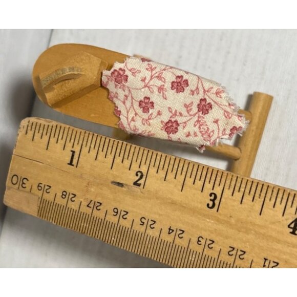 Miniature Wooden Ironing Board & Basket Iron Floral Cloth Dollhouse Laundry Room - Picture 6 of 9
